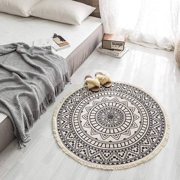 

Mandala Print Floor Mat, Black and white