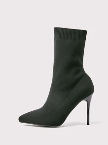 Minimalist Stiletto Heeled Sock Boots - Black - View 3
