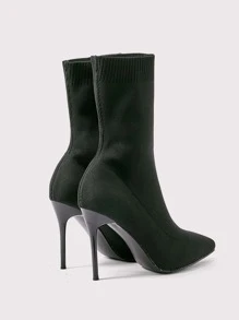 Minimalist Stiletto Heeled Sock Boots - Black - View 5