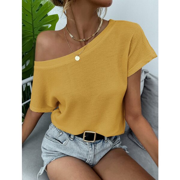 

Solid Waffle Knit Tee, Mustard yellow