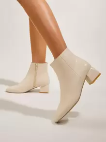 Side Zipper Chunky Boots - Beige - View 1