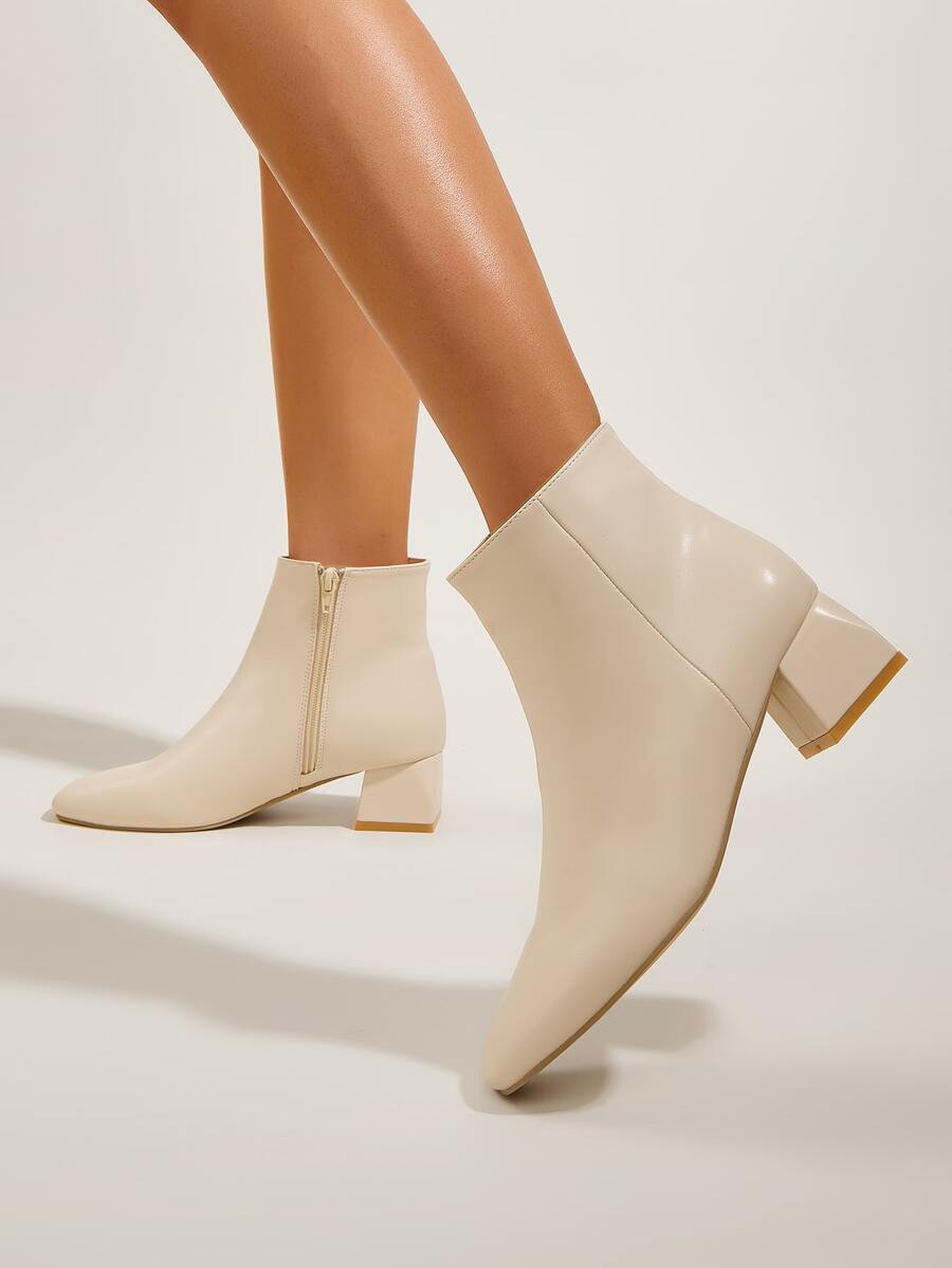 Side Zipper Chunky Boots - Beige - View 1