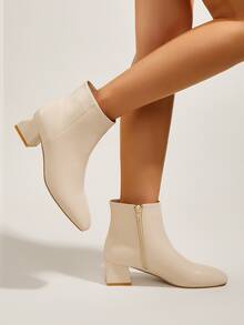 Side Zipper Chunky Boots - Beige - View 2