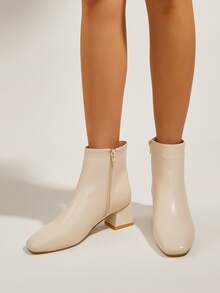 Side Zipper Chunky Boots - Beige - View 4