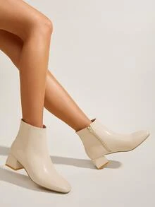 Side Zipper Chunky Boots - Beige - View 5