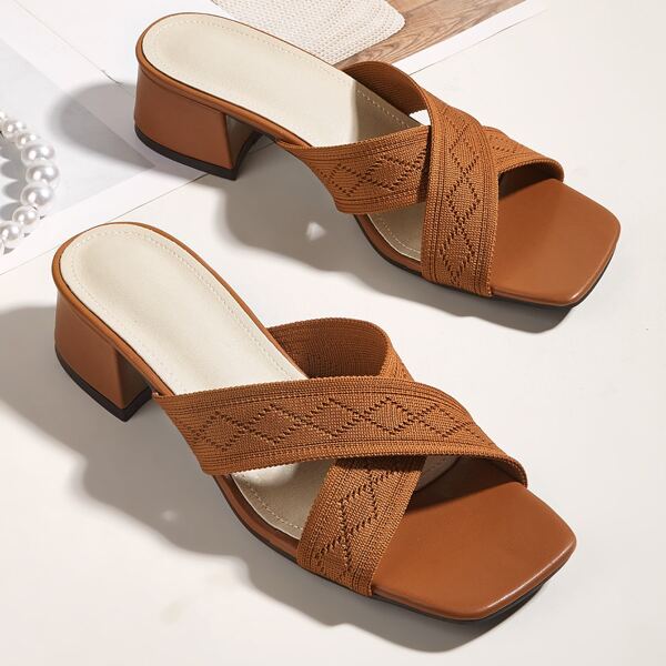

Minimalist Cross Strap Chunky Sandal Mules, Coffee brown