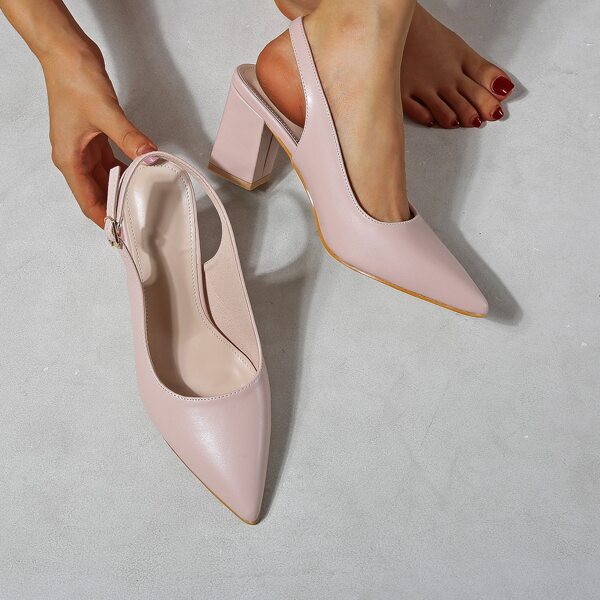 

Point Toe Slingback Chunky Pumps, Baby pink