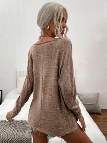 SHEIN LUNE Space Dye Boat Neck Batwing Sleeve Tee Fall Cloth For Women - Apricot - View 2