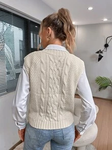 1 pieza Chaleco de punto tejido de cable - Albaricoque - Ver 2