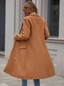 SHEIN Clasi Double Breasted Lapel Neck Overcoat - Camel - View 2