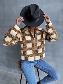Cazadora teddy de cuadros cremallera - Multicolor - Ver 3