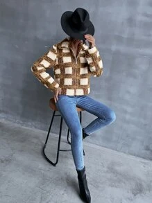 Cazadora teddy de cuadros cremallera - Multicolor - Ver 5