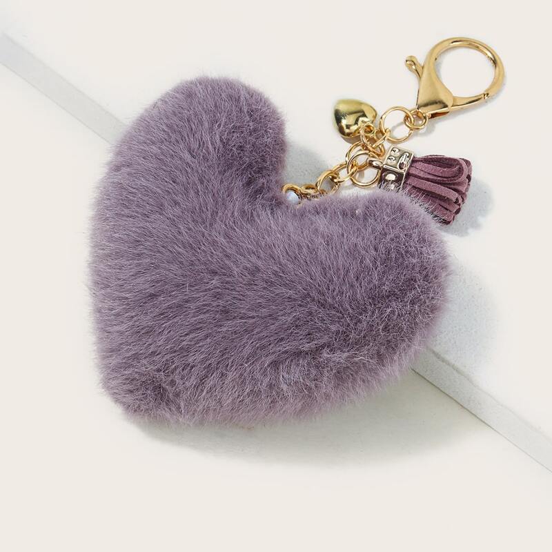 

Fuzzy Heart Shaped Bag Charm, Purple