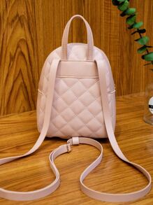 Metal Patch Quilted Pattern Zip Front Backpack - Pink - View 2