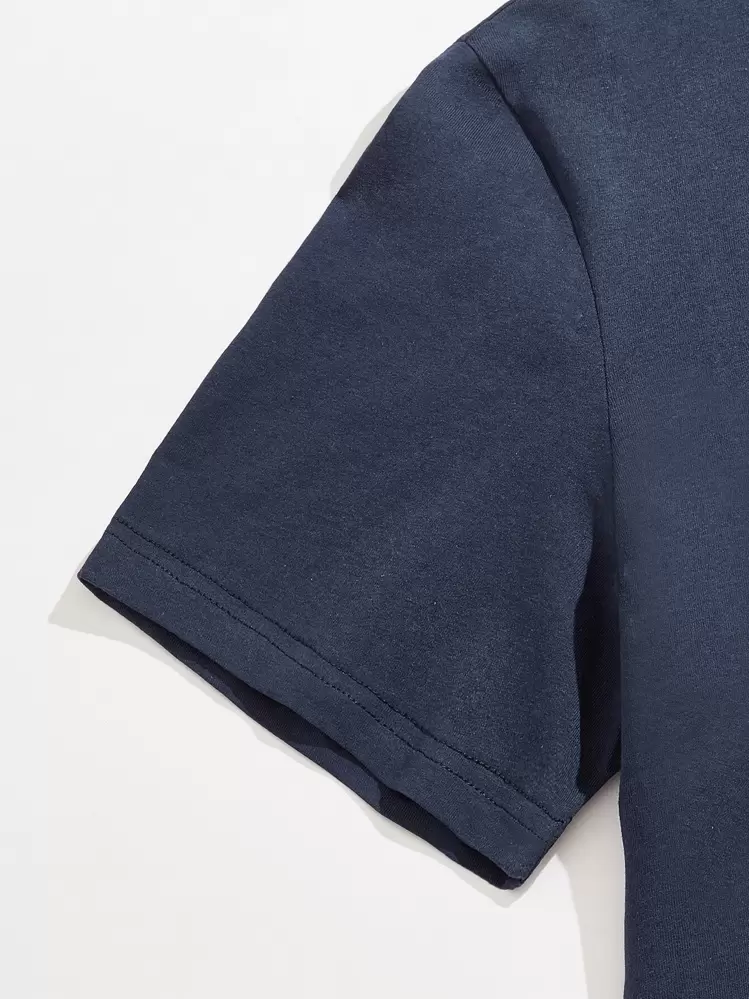 Manfinity BRENVOR Men T-Shirts Fit Crew Neck Short Sleeve Slogan Tee Casual Summer Knit Top - Navy Blue - View 4