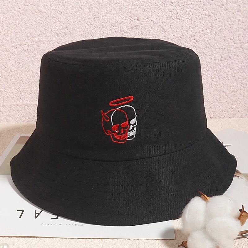 

Skull Embroidery Bucket Hat, Black