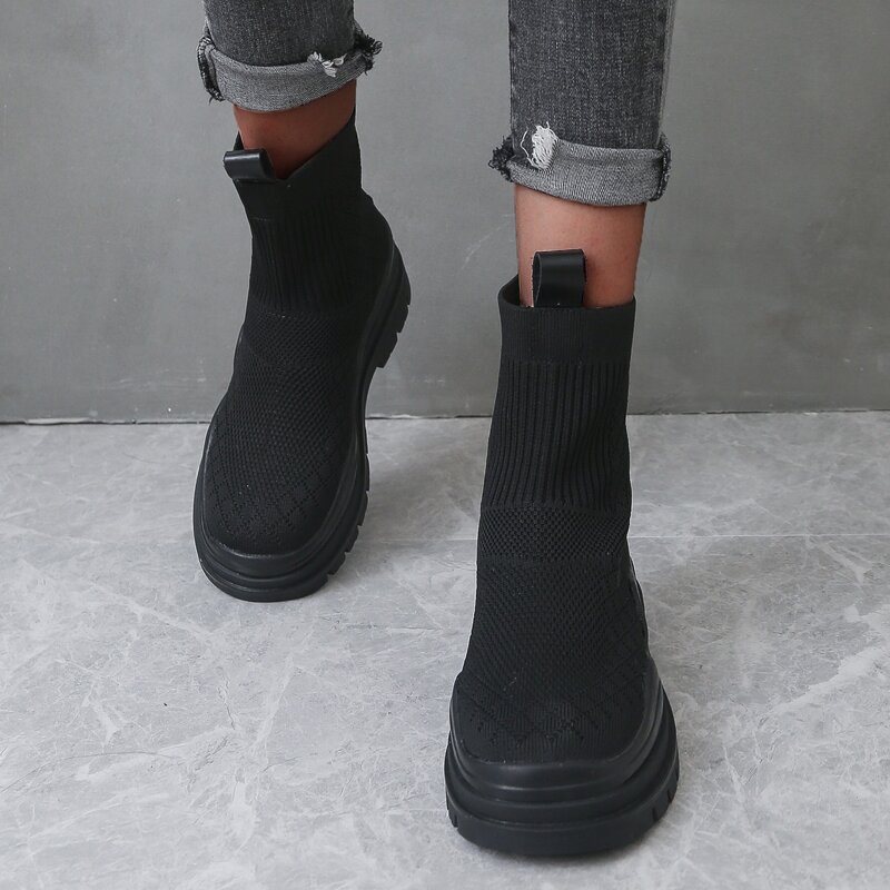 

Knit Detail Sock Boots, Black