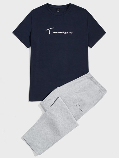 SHEIN Men Letter Graphic Tee & Pants Lounge Set