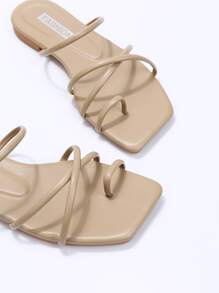Ladies' Apricot Color Cross Strap Flat Slide Sandals - Apricot - View 2