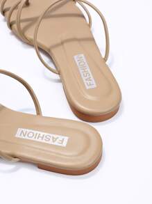 Ladies' Apricot Color Cross Strap Flat Slide Sandals - Apricot - View 3