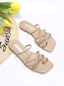 Ladies' Apricot Color Cross Strap Flat Slide Sandals - Apricot - View 4