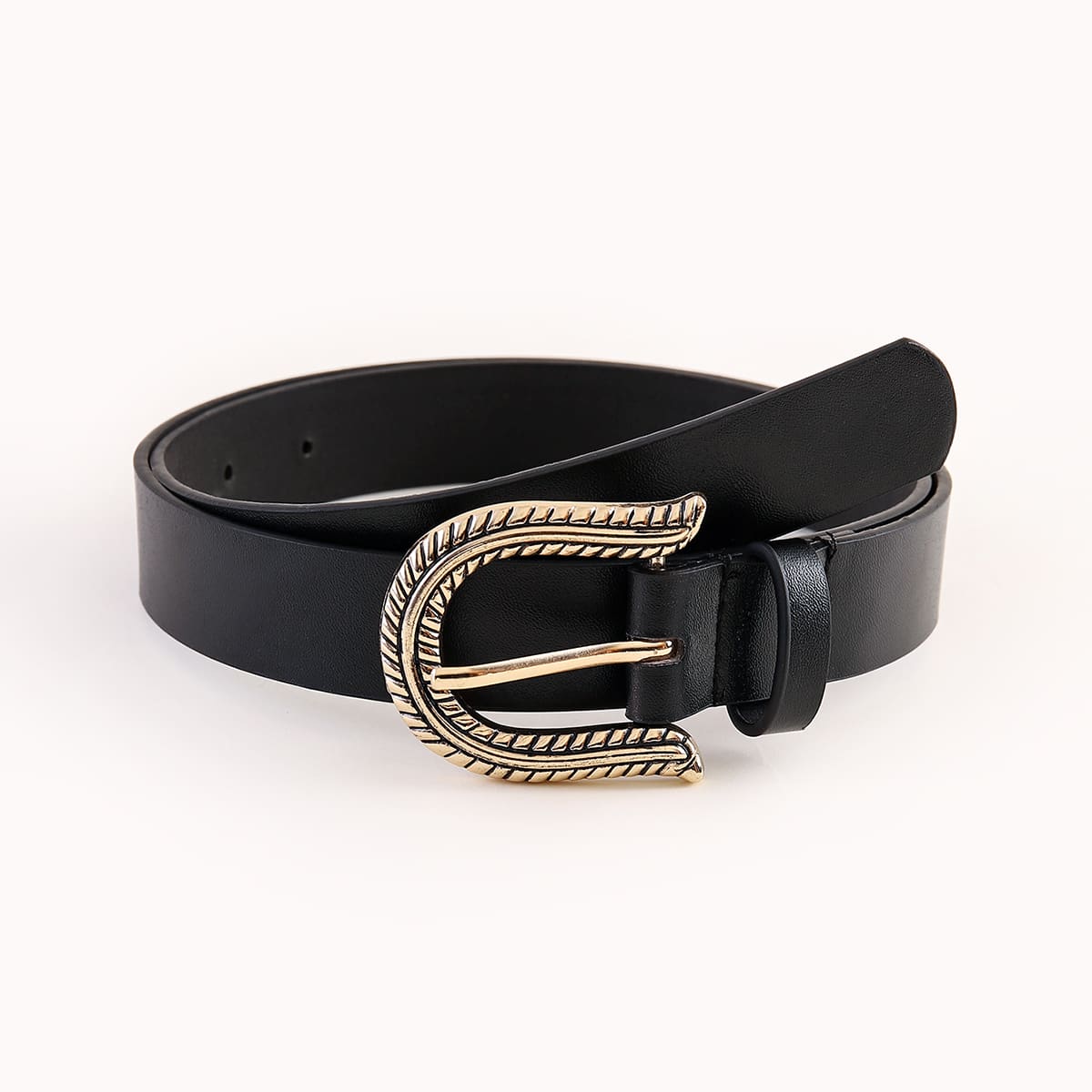 

Metal Engraved Buckle Belt, Black