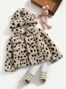 Toddler Girls Dalmatian Pattern Hooded Fuzzy Coat - Apricot - View 1