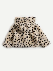 Toddler Girls Dalmatian Pattern Hooded Fuzzy Coat - Apricot - View 2