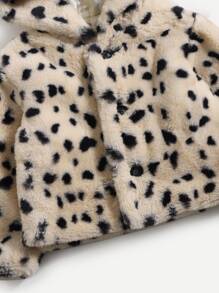 Toddler Girls Dalmatian Pattern Hooded Fuzzy Coat - Apricot - View 3