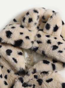 Toddler Girls Dalmatian Pattern Hooded Fuzzy Coat - Apricot - View 4