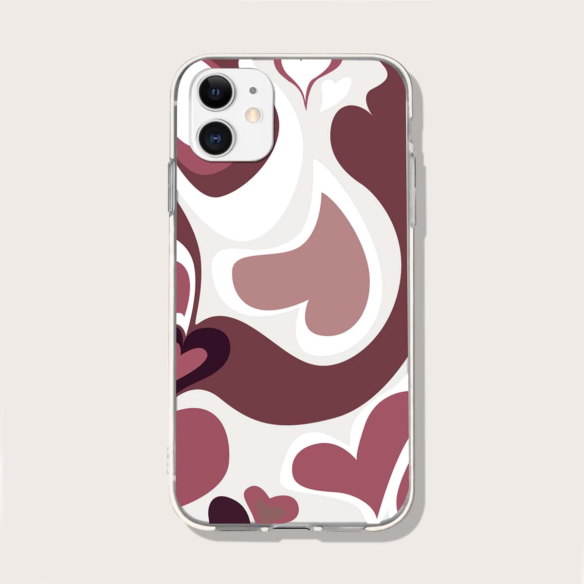 

Heart Print Phone Case, Coffee brown