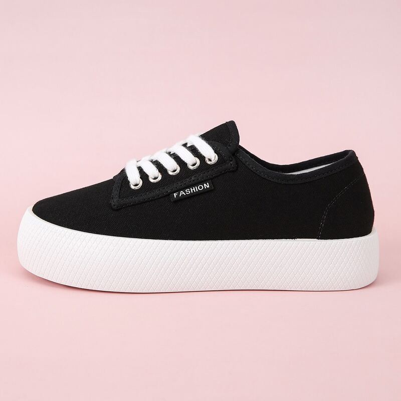 

Lace-up Decor Slip On Shoes, Black