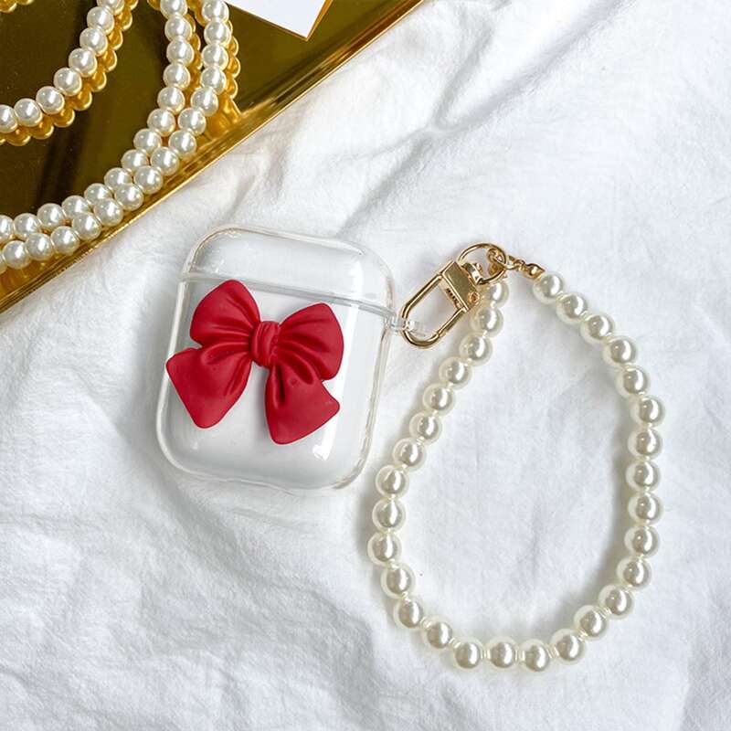 

Bowknot Decor Case For Airpods, Red