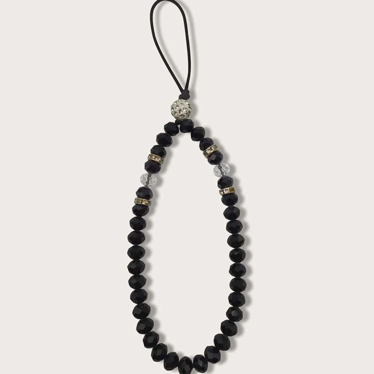 

1pc Beaded Phone Lanyard, Black