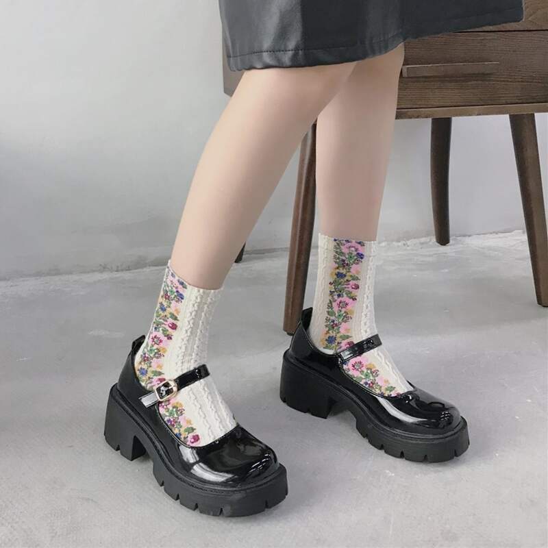

Patent Leather Buckle Strap Flatform Mary Janes, Black