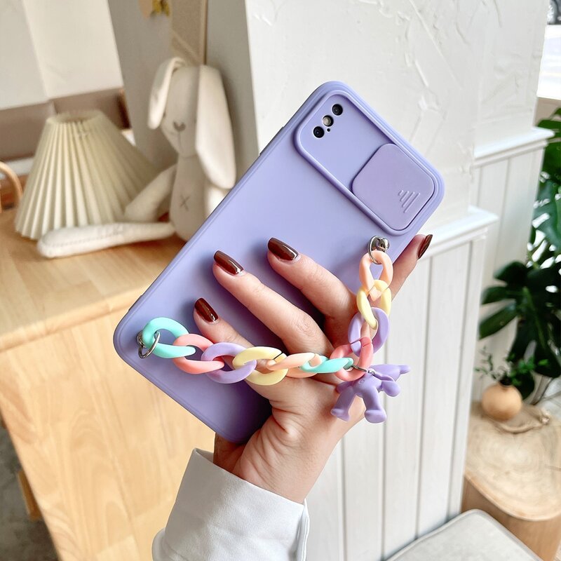 

Slide Camera Cover Phone Case With Chain Hand Strap, Purple