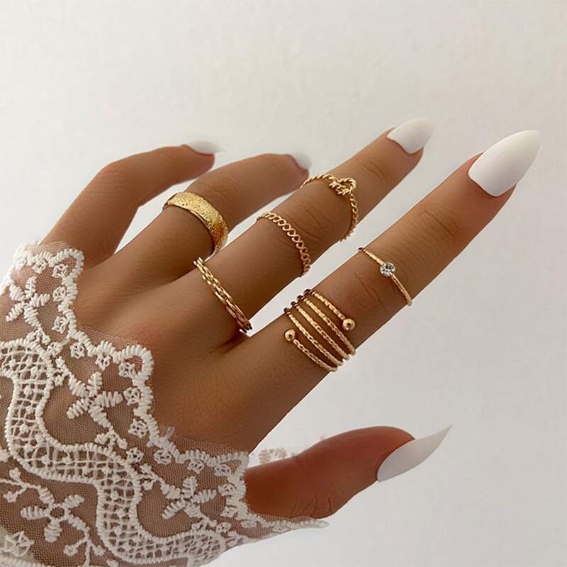 

6pcs Textured Ring, Gold