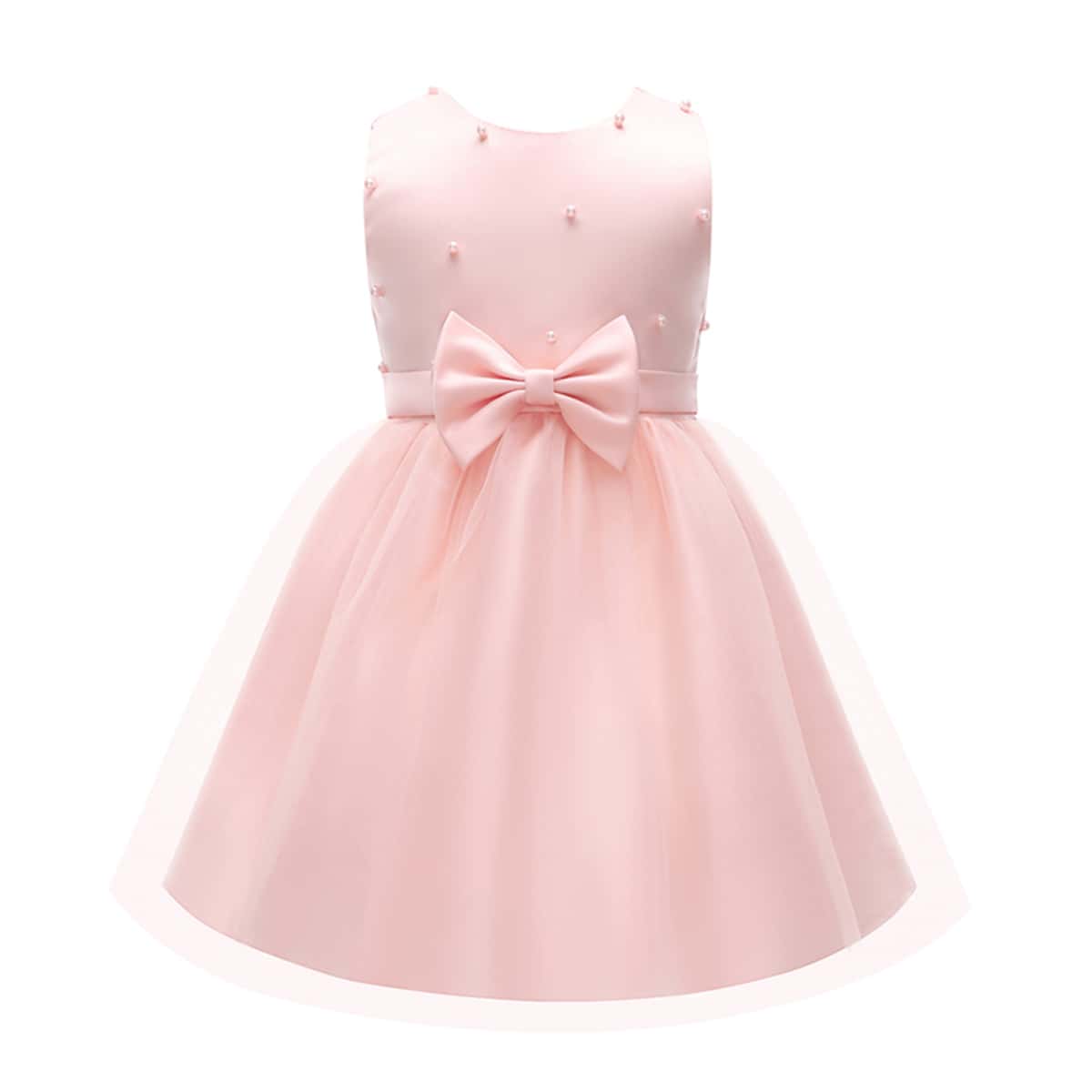 

Baby Pearl Detail Bow Front Gown Dress, Baby pink