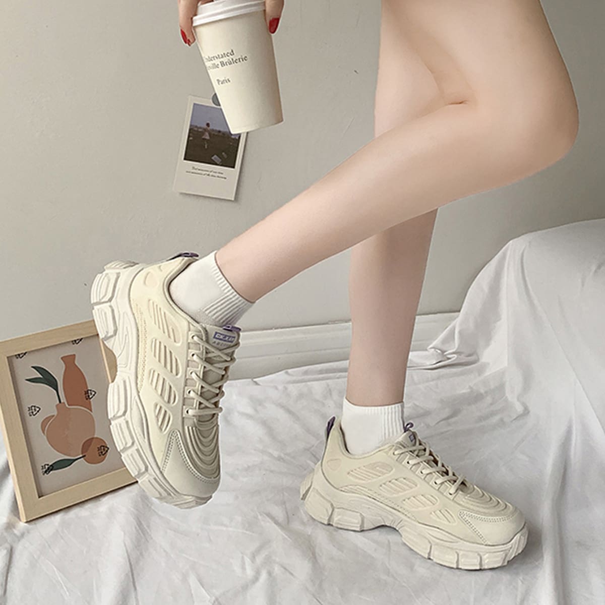 

Minimalist Textured Chunky Sneakers, Beige