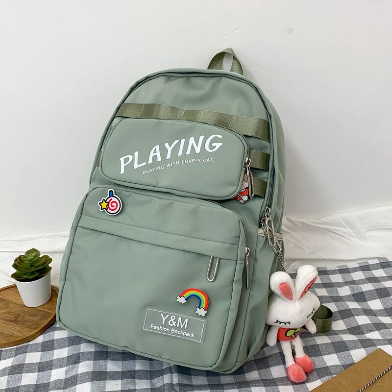 

Zip Front Backpack With Bag Charm, Green
