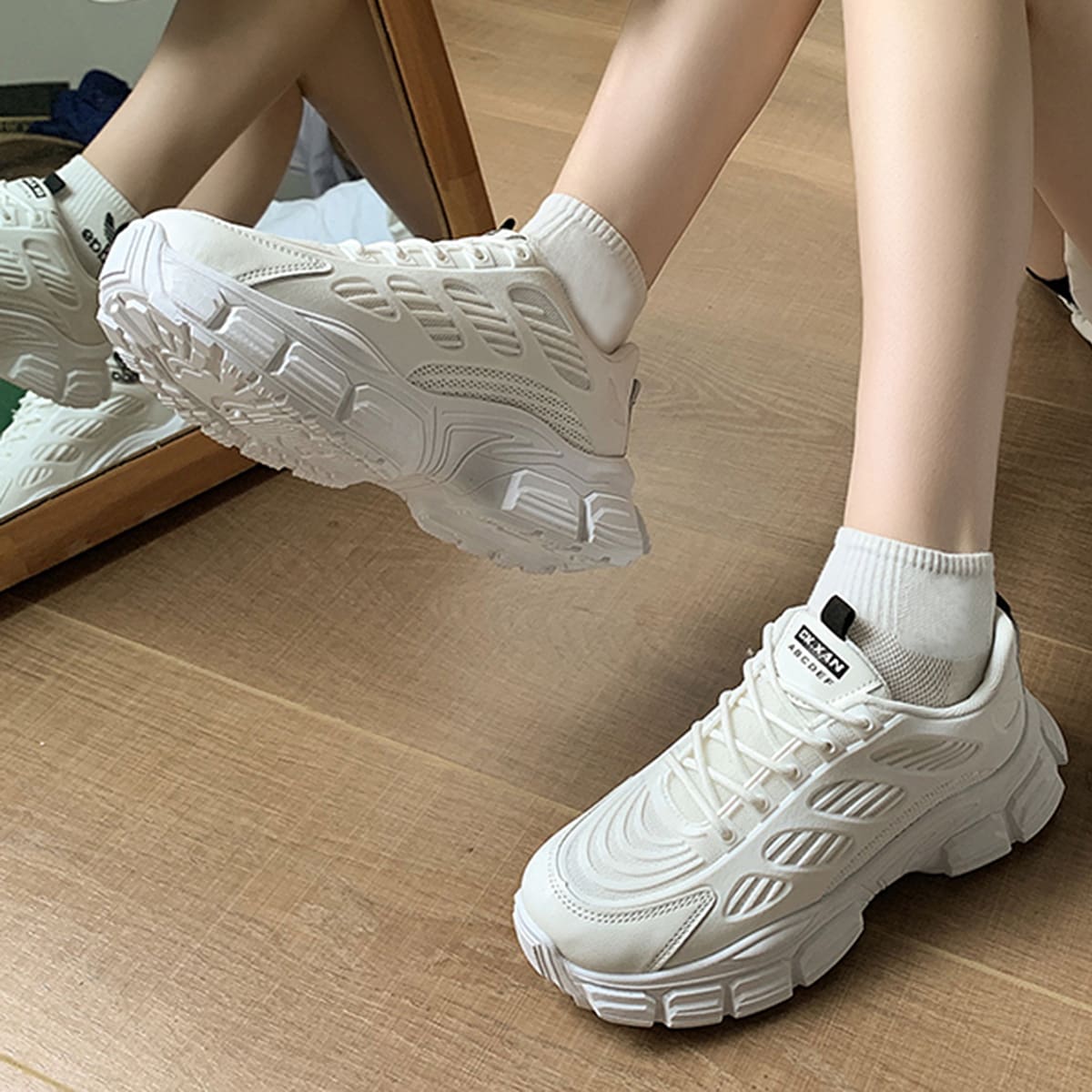 

Minimalist Textured Chunky Sneakers, White