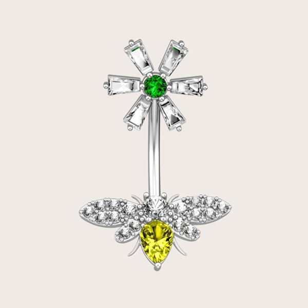 

Rhinestone Bee Decor Belly Ring, Silver