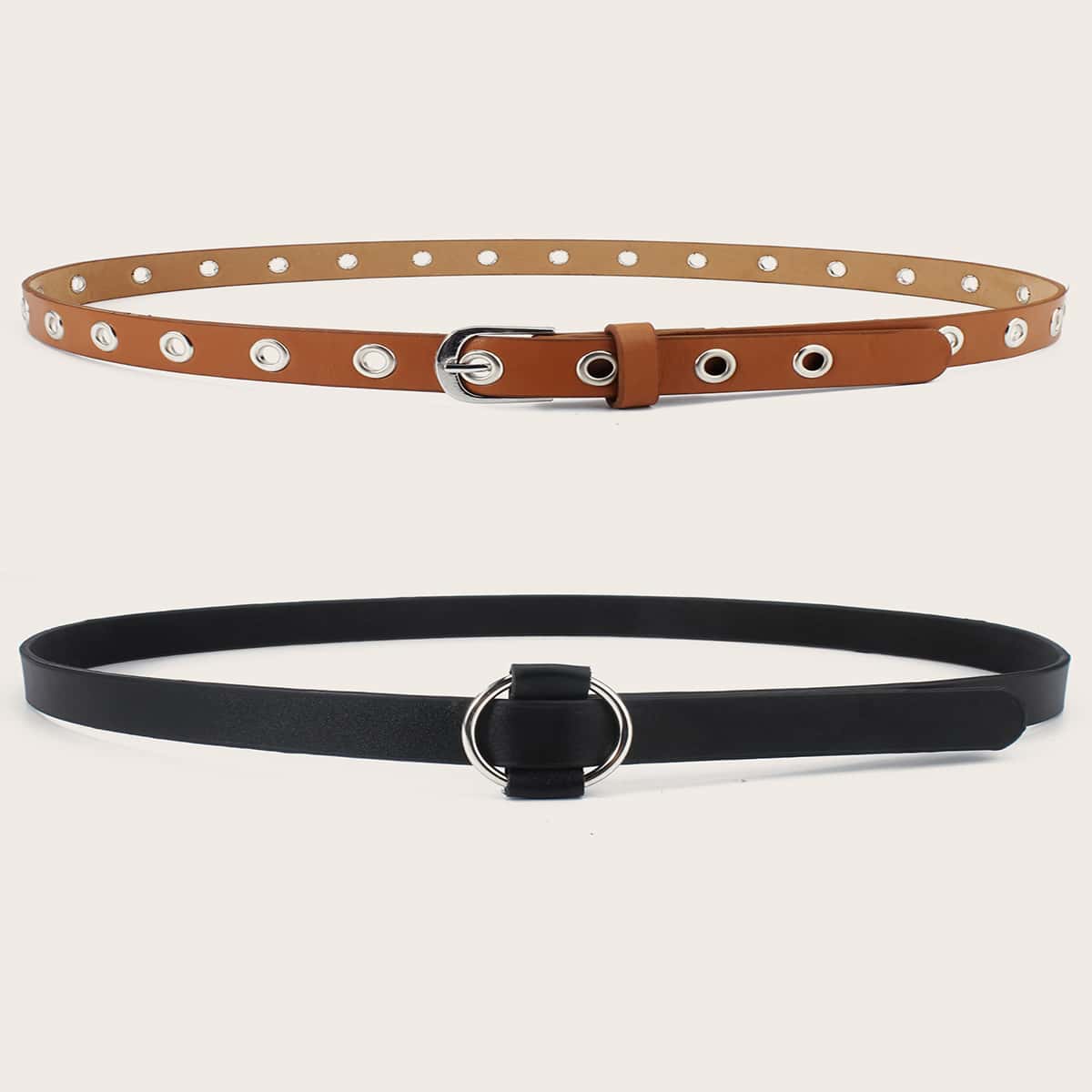 

2pcs Eyelet Decor Buckle Belt, Black