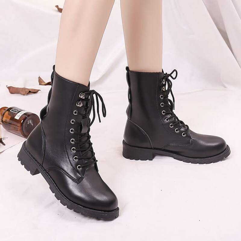 

Minimalist Lace Up Front Combat Boots, Black