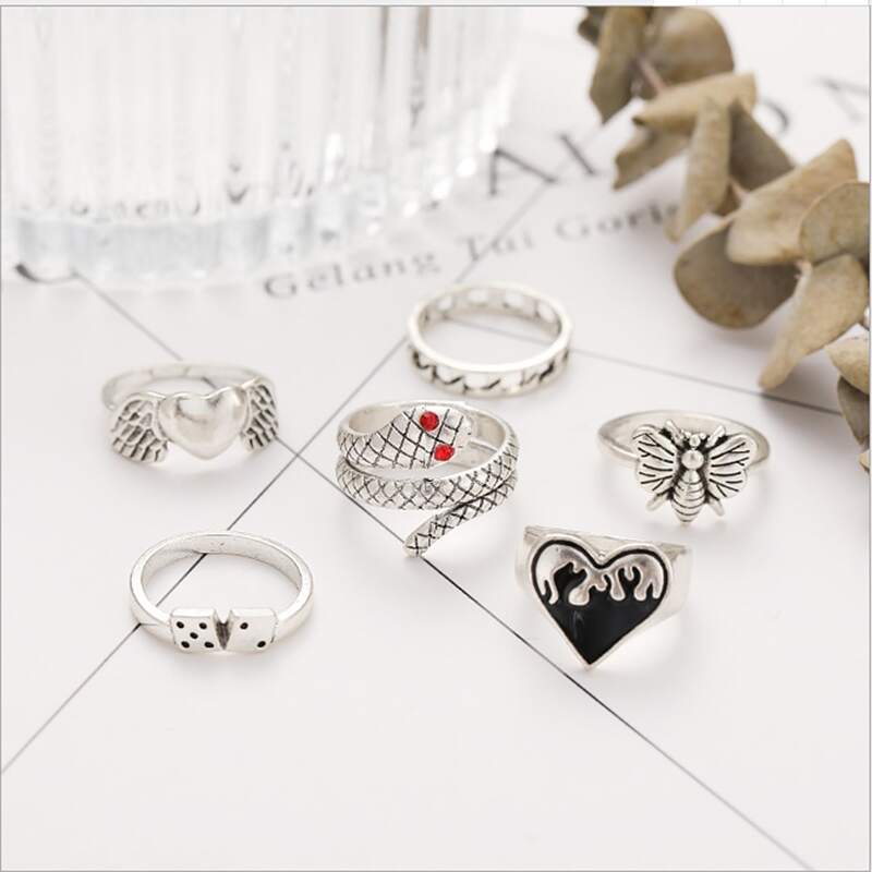 

6pcs Heart Decor Ring, Silver
