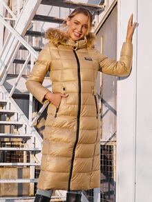 ZIAI Damen Lässig einfarbige Winter Mäntel Neue Mode Gürtel Schlank Dicke Mäntel Damen Herbst Winter Büro Tragen Pelz Kapuze Damen Winter Mantel - Kamelfarben - Übersicht 3