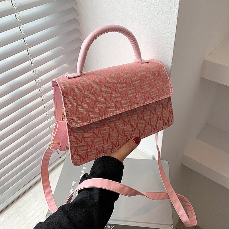 

Letter Graphic Flap Satchel Bag, Pink