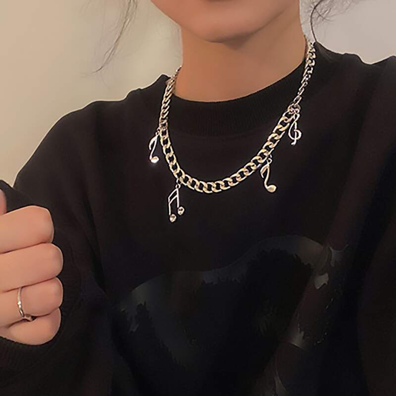 

Music Note Chain Necklace, Silver