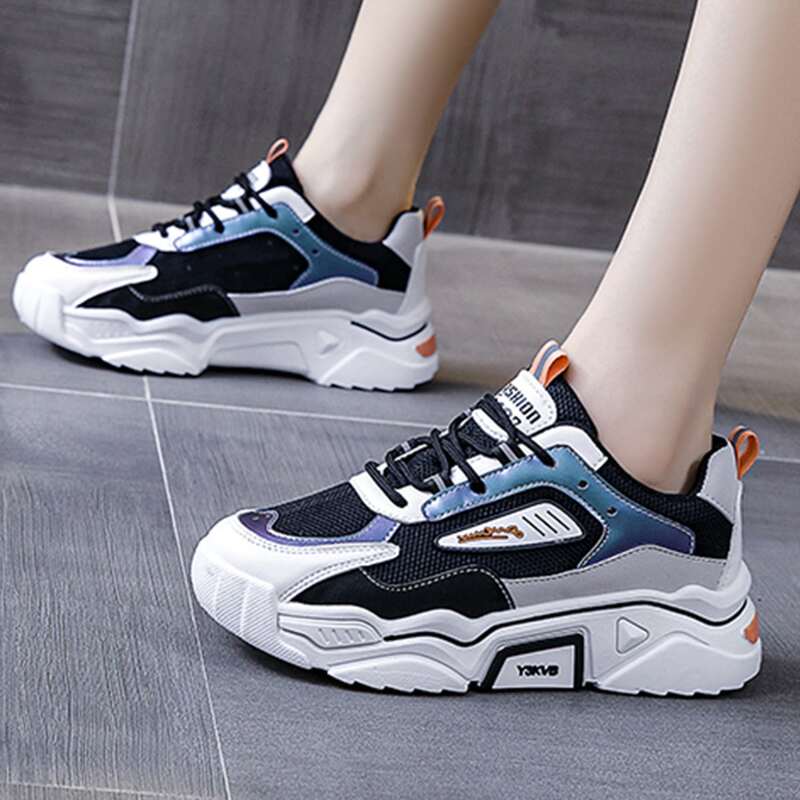 

Colorblock Lace-up Front Chunky Sneakers, Orange