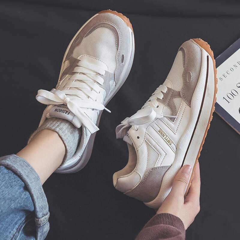 

Two Tone Lace-up Font Sneakers, White